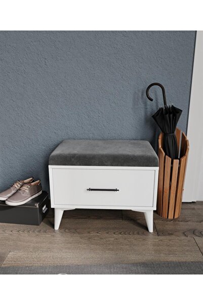 MERLİN MOBİLYA Milka Tek Çekmeceli Beyaz Antrasit Bench