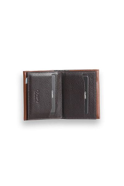 GUARD Genuine Leather Brown and Tan Card Holder - Double Color Compartments