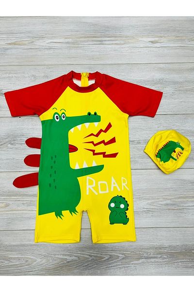 My Kids Wear مجموعة ملابس السباحة للأولاد بونيه ذات طابع دينو الحلو