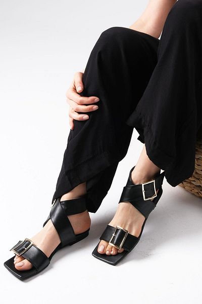 Mio Gusto Simone Black Color Cross Strap Heelless Flat Women's Sandals