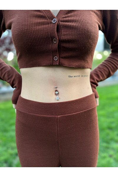 Everglow Jewelry 316l Çelik Gümüş Zirkon Taşlı Göbek Piercing