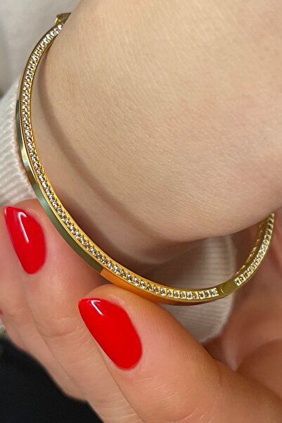 Argentum Concept 18k Altın Kaplamalı 925 Ayar Gümüş Zirkon Taşlı Kelepçe Bileklik - 45101500