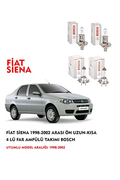 Bosch Fiat Siena 1998-2002 Arası Uyumlu Ön Uzun-kısa 4 Lü Far Ampülü Takımı