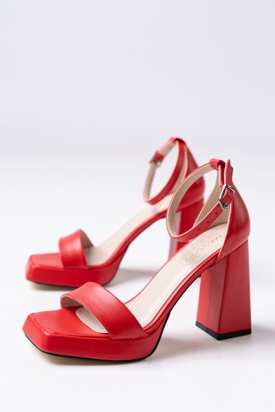 MASSOLE Yeni Sezon Kırmızı Deri Platform Yazlık Rahat Kadın Ayakkabı Premium Model
