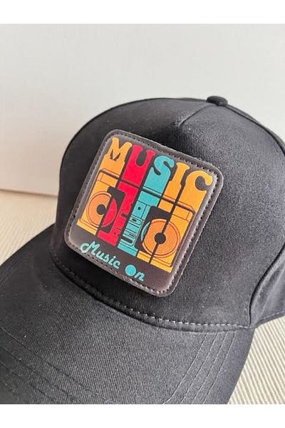 CosmoOutlet Music On Adjustable Unisex Black Hat with Removable Logo