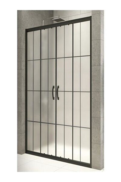 Duşakabincim Sürgülü Çift Kapılı Tam Buzlu Cam Siyah Duşakabin (130-179 Cm)