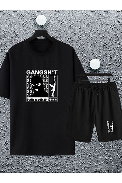 macklin Unisex Γυναικείες ανδρικές φόρμες Gangsh*t Gangsta με στάμπα μπλούζα και σορτς