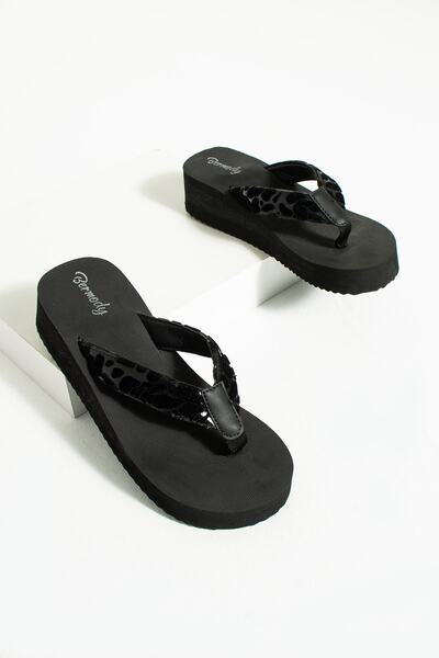 Bermody Pantofi de plajă eleganti, cu platformă Robin, leopard negru, papuci de plajă