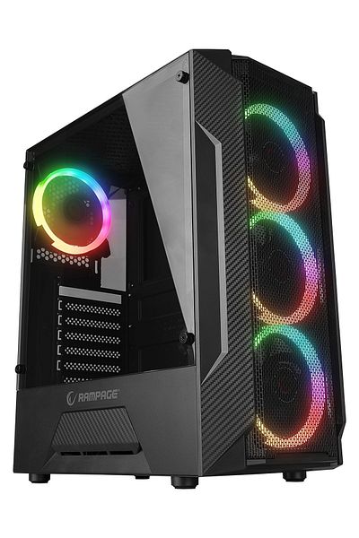 Rampage Fusion Case, 650w Power Supply, 80 Plus Bronze, Mid-tower, Rainbow Led Lighting, Tempered Glass, Atx