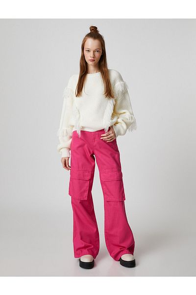 Koton Crew Neck Sweater Long Sleeve Knitted Tassel Detailed