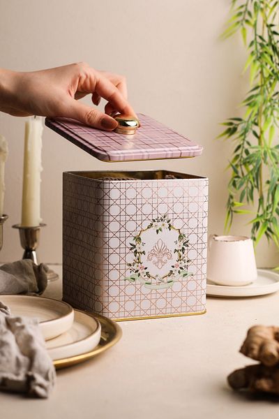 EVLE Er023-u7 Rosy Patterned Square Metal Storage Container 12x12 Cm