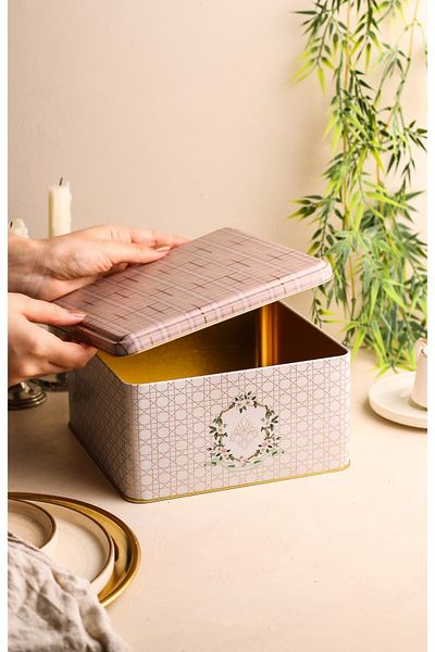 EVLE Er028-u7 Rosy Patterned Square Metal Storage Container 20x20 Cm