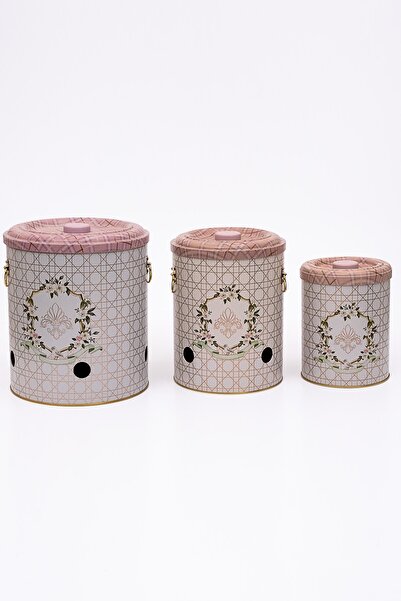 EVLE Metal Patates Soğan Kovası - Sebzelik - Patates Soğanlık Sepeti Sarımsaklık 3lü Set, Rosy Erb29u7