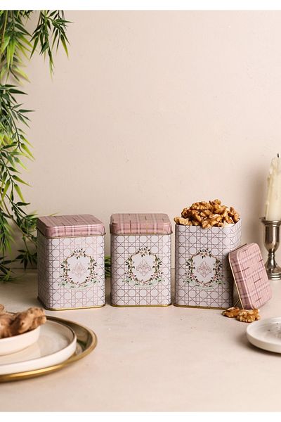 EVLE Erb24u7 Square Metal Storage Container 75x75 Set of 3, Rosy