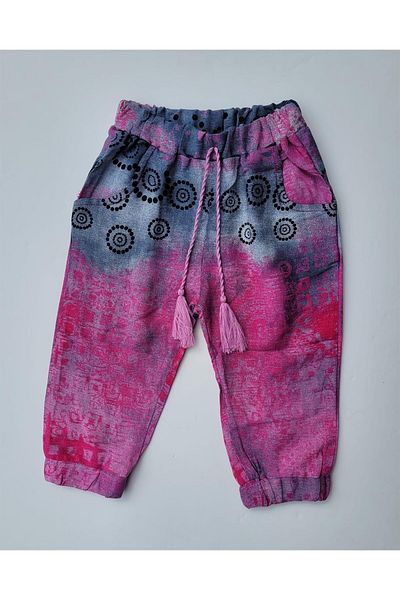 Çikoby Girl's Ethnic Fuchsia Pants with Elastic Waist and Legs