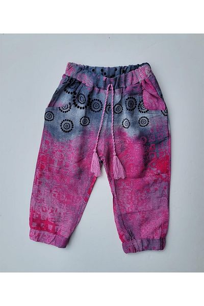 Çikoby Girl's Ethnic Fuchsia Pants with Elastic Waist and Legs