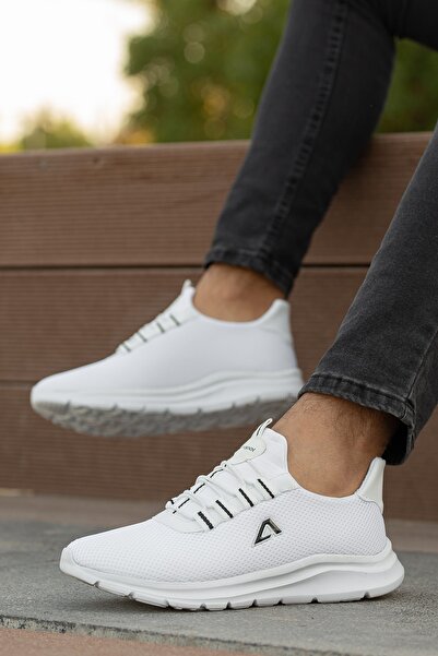 BOUIS Men's White Casual Comfortable Lace-Up Sports Shoes Mesh Anti-Sweat High Sole Sneaker