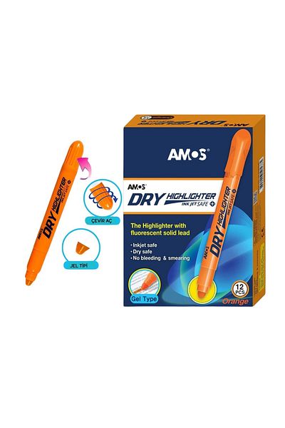 Amos Orange Highlighter - Box of 12, Dry Open Gel