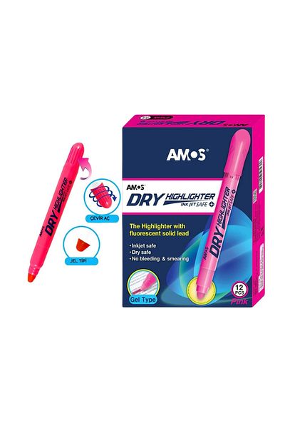 Amos 12 Pink Highlighter Gel Pens - Dry Turn On