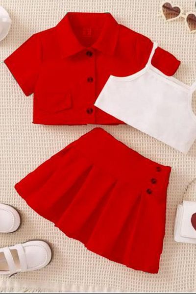 ELAFOR Girl's Skirt and Jacket Suit, Strap Blouse, Jacket and Buckle as a Gift (WIDE SIZE, DO NOT BUY BIG LARGE)