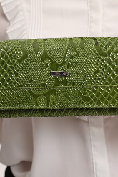 DERKON Χρήσιμο γυναικείο πορτοφόλι από γνήσιο δέρμα με σχέδιο κροκόδειλου πράσινο