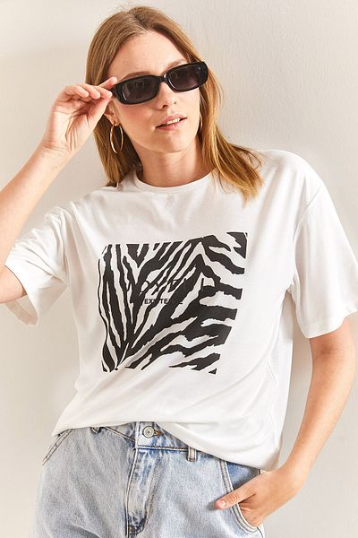Bianco Lucci Gemustertes Damen-T-Shirt aus gekämmter Baumwolle