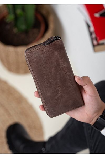 Niki Leather Унисекс портфейл с цип и винтидж карти Crespo
