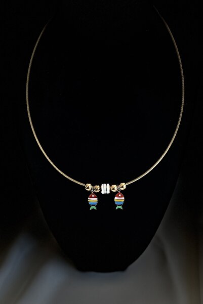 MODA Caprea Çelik Balıklı Pndr Kolye Altın Renkli Kararmaz Kolye 45 Cm Zincirli