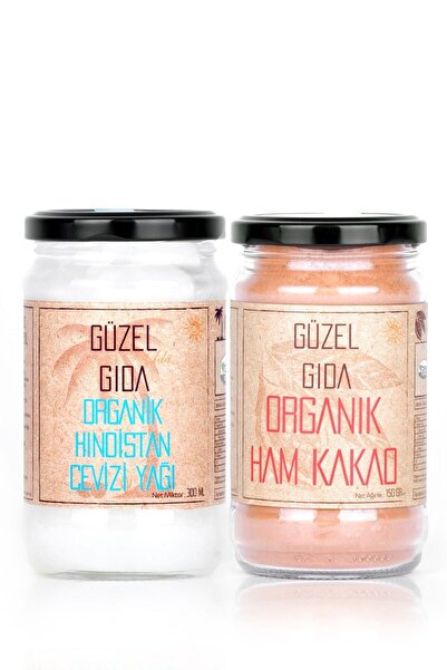 Güzel Ada Gıda Organik Hindistan Cevizi Yağı Soğuk Sıkım 300 ml Organik Ham Kakao Tozu 150 gr