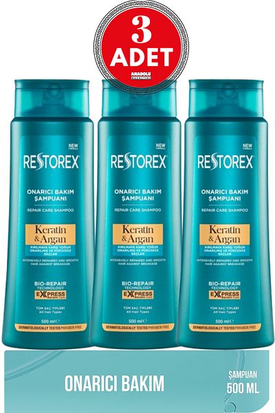 Restorex 500 Ml Keratin and Argan Shampoo - 3 Pieces