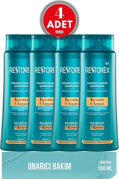 Restorex Șampon Keratină și Argan 500 Ml 4 Bucăți
