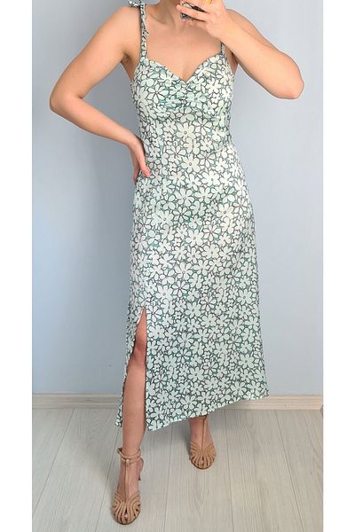 Ece Kahraman Floral Satin Dress With Shoulder Tie