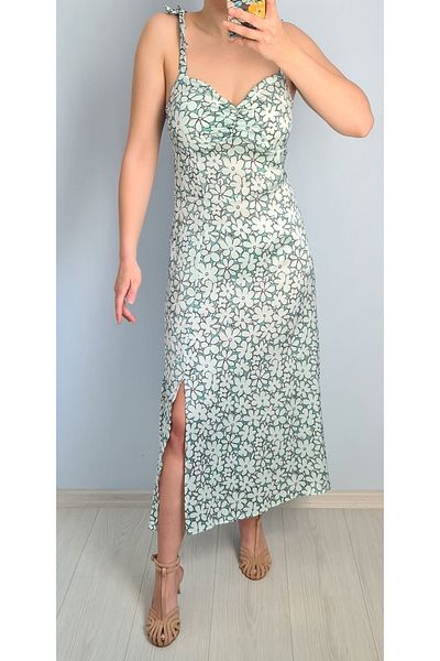 Ece Kahraman Floral Satin Dress With Shoulder Tie