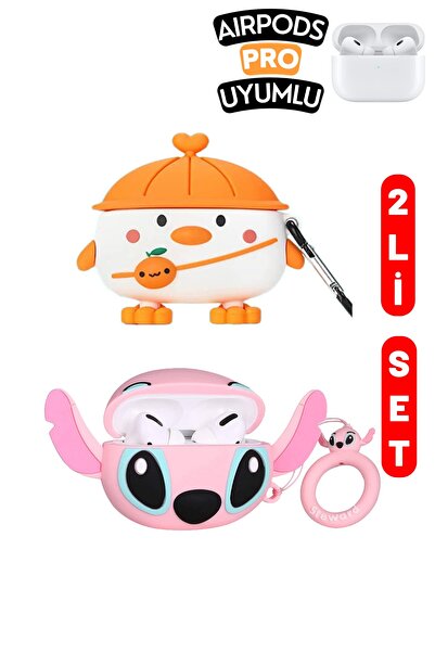 EWEC 2'li Set Pro Uyumlu Sevimli Tavuk Ve Pembe Stitch Figürlü Kulaklık Kılıf...