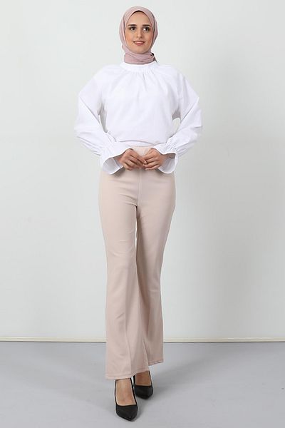 Giza Giyim Elastic Waist Flared Trousers Powder