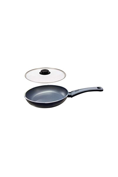 Mehtap Teflon Pan 24 Cm Induction Base Navy Blue Color with Glass Lid
