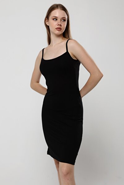 ALL TIME Black Rope Strap Knitted Dress