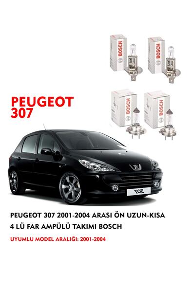 Bosch Peugeot 307 2001-2004 Arası Ön Uzun-kısa 4 Lü Far Ampülü Takımı