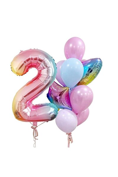 Mini Parti Mini Party Store Doğum Günü Gökkuşağı Renkli Balon Set