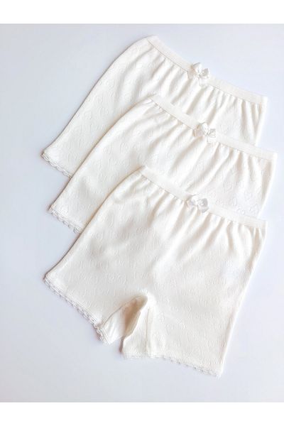 ÇebiKids Girl's Skirt/Dress Underpants 100% Cotton Ecru/retro Leg Panties/boxer 3-Piece