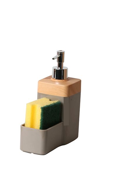 bersachef Kitchen Liquid Soap Dispenser Bamboo Look Liquid Soap Dispenser with Sponge Holder Cream