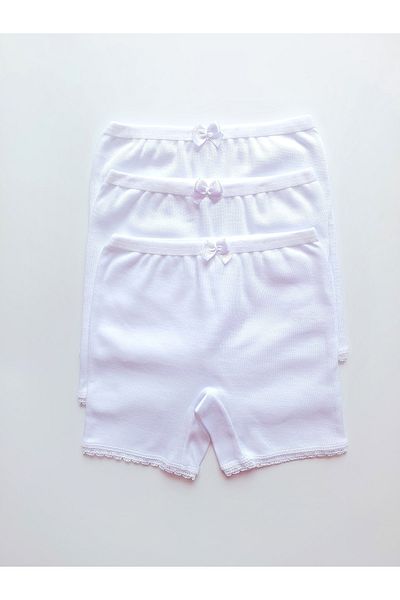 ÇebiKids Girl's Skirt/Dress Underpants 100% Cotton White Ribbed Leg Panties/Boxers 3-Piece