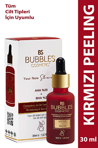 bs bubbles cosmetic Aha & Bha Canlandırıcı & Cilt Tonu Eşitleyici Kırmızı Peeling Cilt Serumu 30 ml (aha 20% Bha 2%