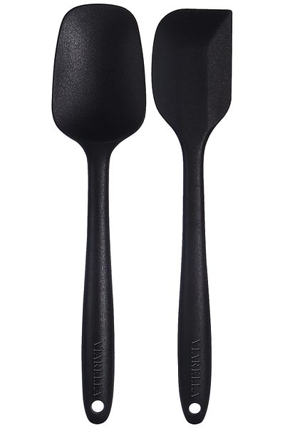 viarella Set of 2 Black Silicone Spoon and Spatula - Fireproof and Scratchproof