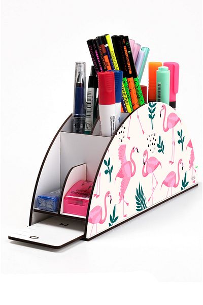 kutuTR Wooden Vip Various Animals Model Rainbow Ruled Desktop Pen Holder Organizer Assembled Boxed