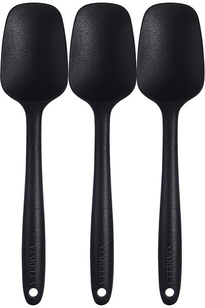 viarella Silicone Spoon Set 3 Pieces Large Size Fireproof Non-stick Non-Scratch Black