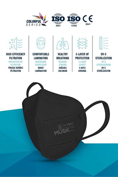 Musk Ffp2 N95 Maske Siyah Renk 10 Adet