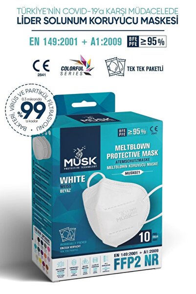 Musk FFP2/N95 Maske Beyaz Renk 100 Adet