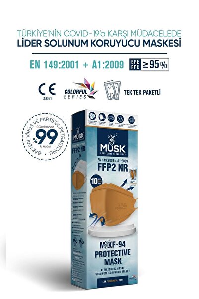 Musk KF94 Kore Tipi FFP2 Maske Taba Renk 10 Adet