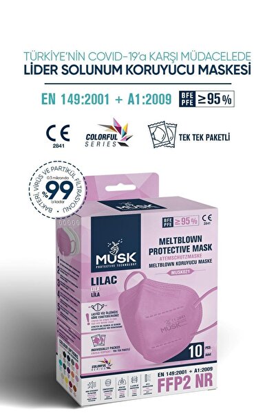 Musk N95 Maske Lila Renk 10 Adet